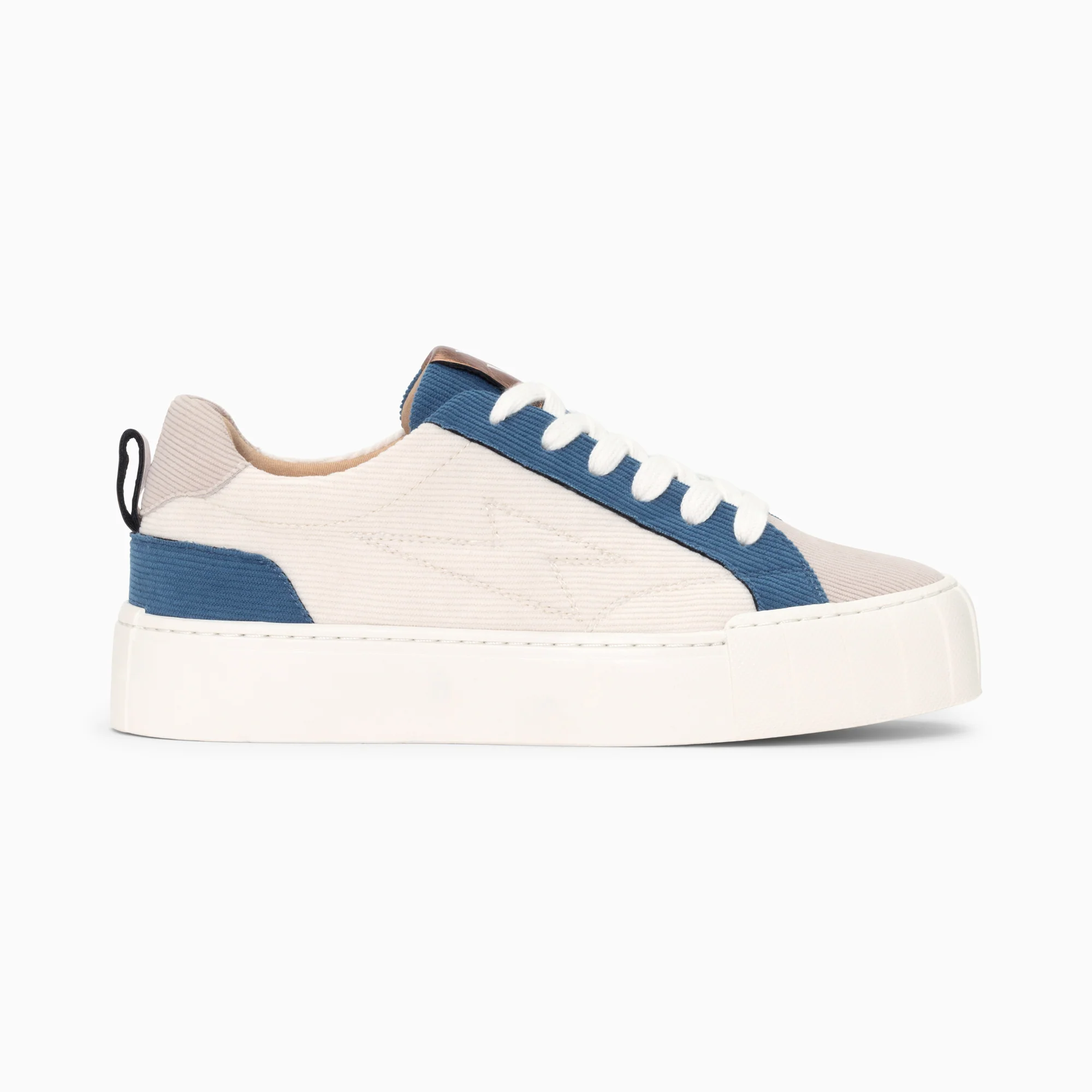 Sneakers-Baskets Fara côtelées beige et bleu à lacets