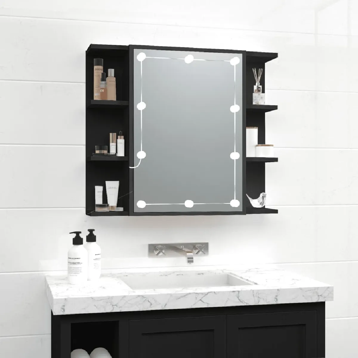 vidaXL Armoire à Miroir LED 70x16,5x60 cm - Noir