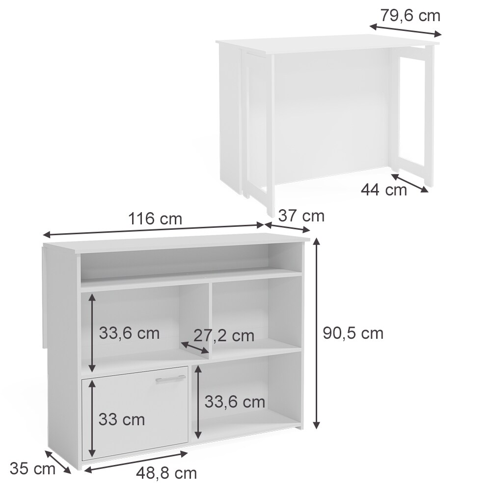 Vicco Bartisch Dominic Weiß 116 x 37 cm Esszimmer Küche offene Fächer Tür