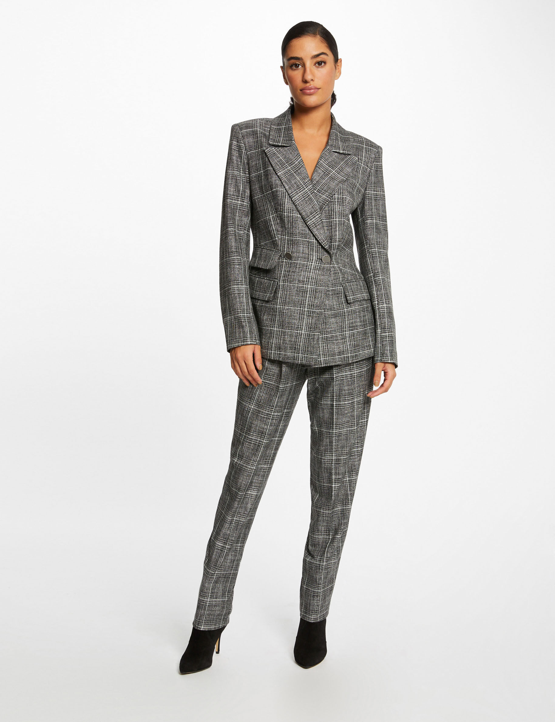 Pantalon city paperbag à carreaux gris moyen femme - gris_moyen