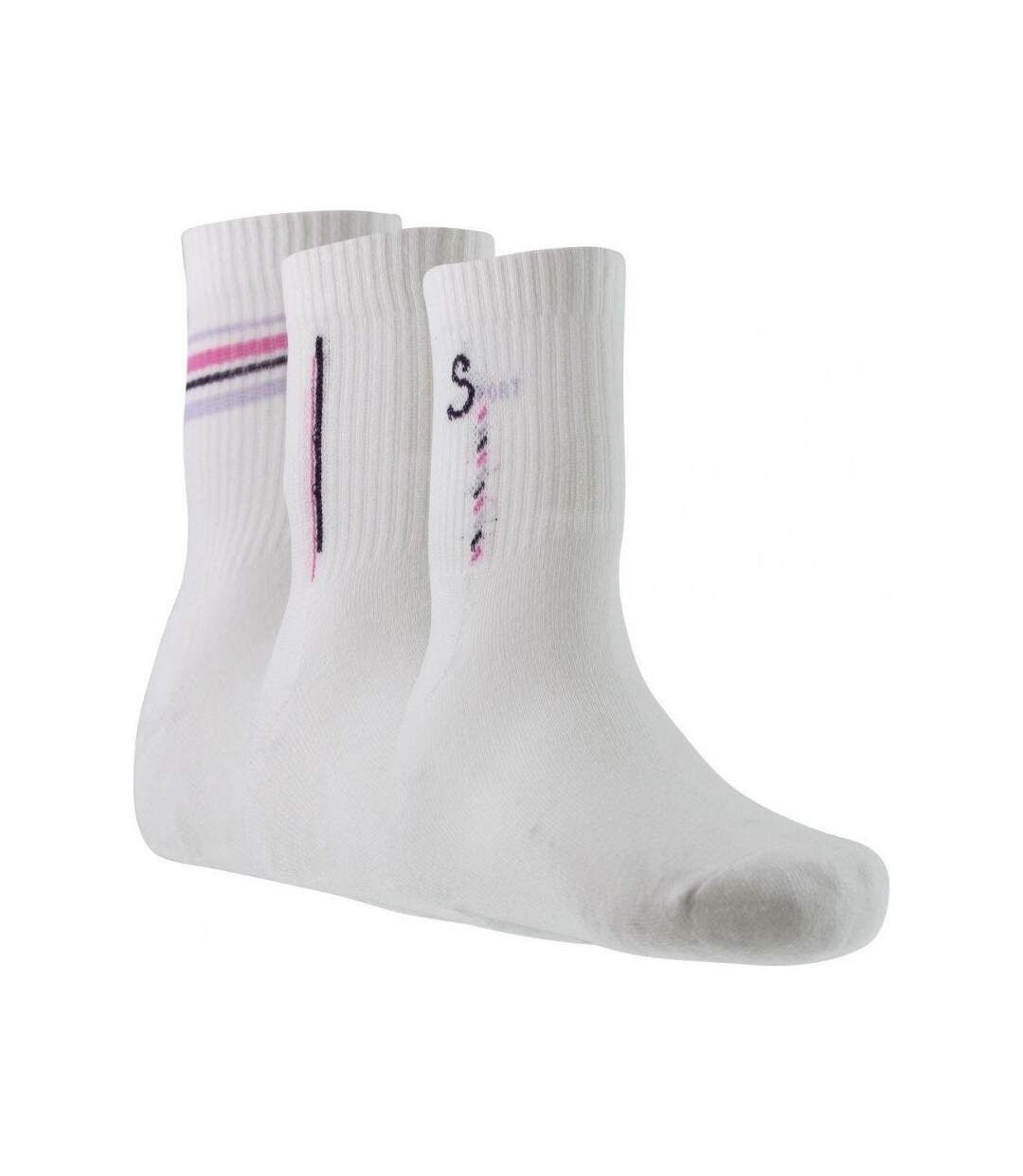 TWINDAY Lot de 3 paires de Chaussettes Femme RAYURES SPORT Blanc Rose