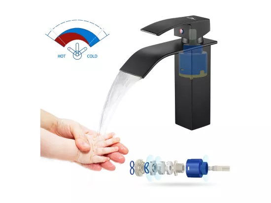 2PCSMitigeur Robinet de Lavabo Cascade Noir Moderne Mitigeur Robinet Salle Bain pour Vasque à Poser Robinetterie Convient pour Lavabo Encastré