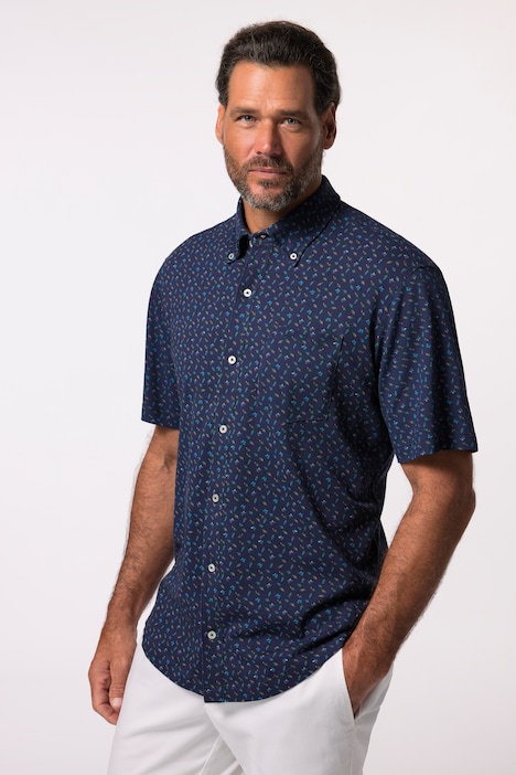 Hemd FLEXNAMIC®, Halbarm, Piqué, Minimal-Print, Buttondown-Kragen, Modern Fit, bis 8 XL