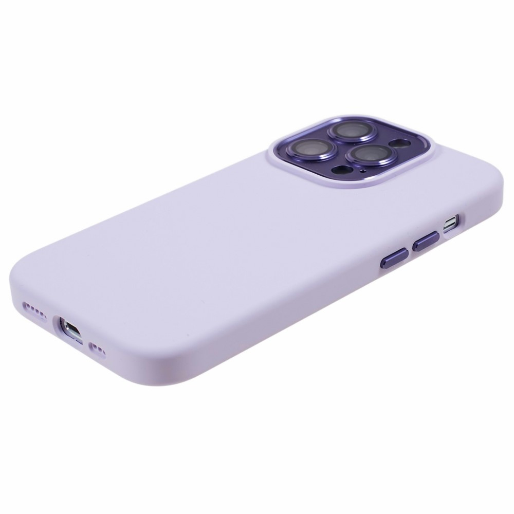 iPhone 15 Pro Max Silikon Hardcase Hülle mit Alu Kamerarahmen - Lila