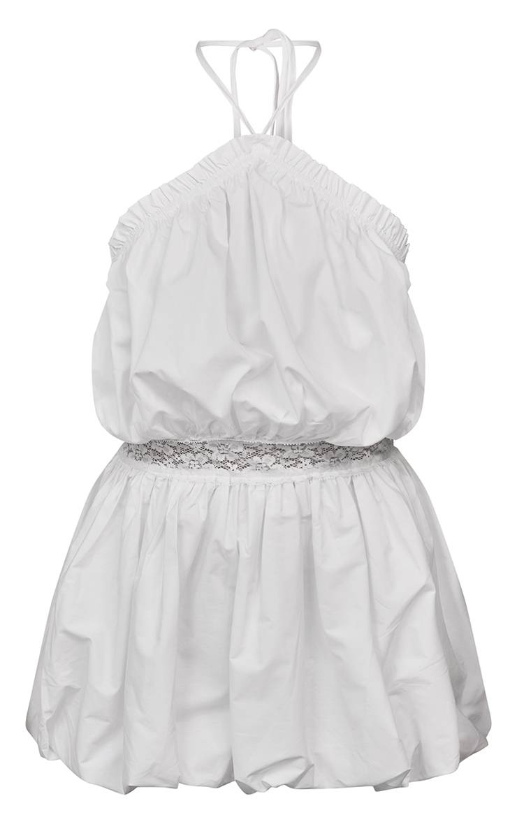 Crème Robe Bouffante À Encolure Américaine Avec Empiècement En Dentelle