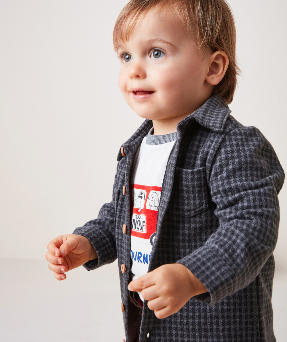 CHEMISE À CARREAUX BÉBÉ GARÇON GRIS ET NOIR AVEC POCHES