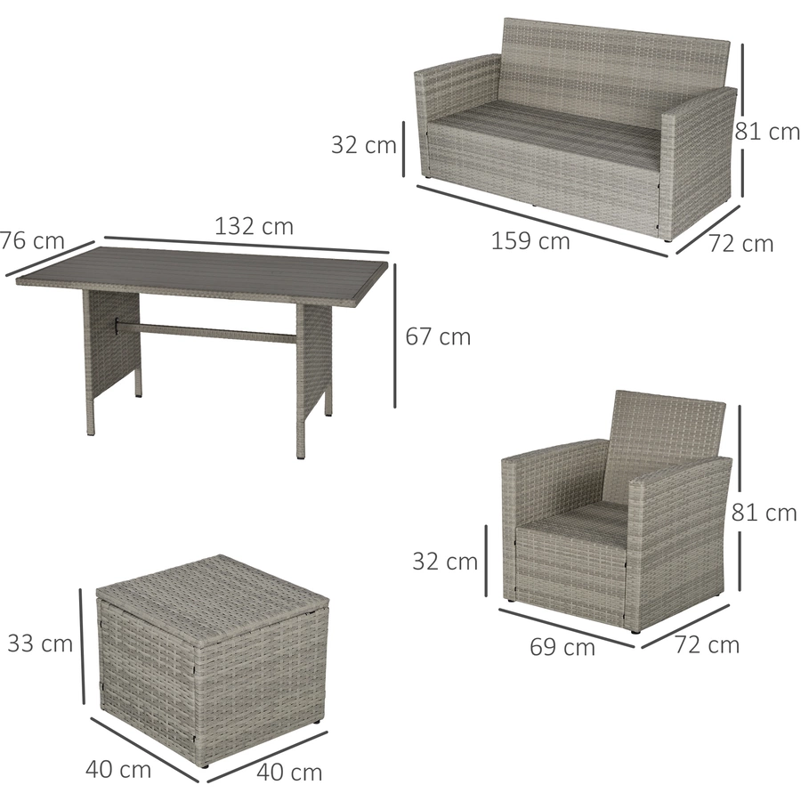 Outsunny Rattan Sitzgruppe 6 teilig grau