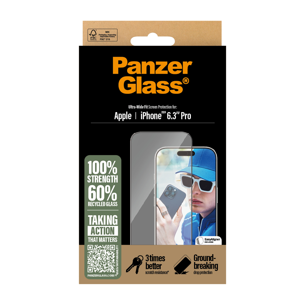 iPhone 16 Pro Antibakterielles Ultra Wide Fit Panzer Glas Displayschutz Case Friendly (2862)