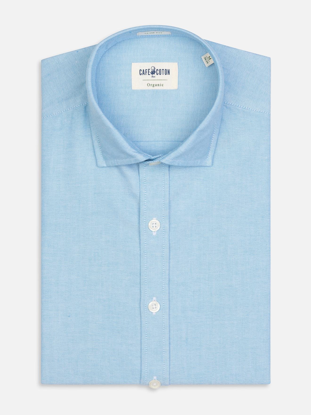 Chemise bio en oxford lavé turquoise