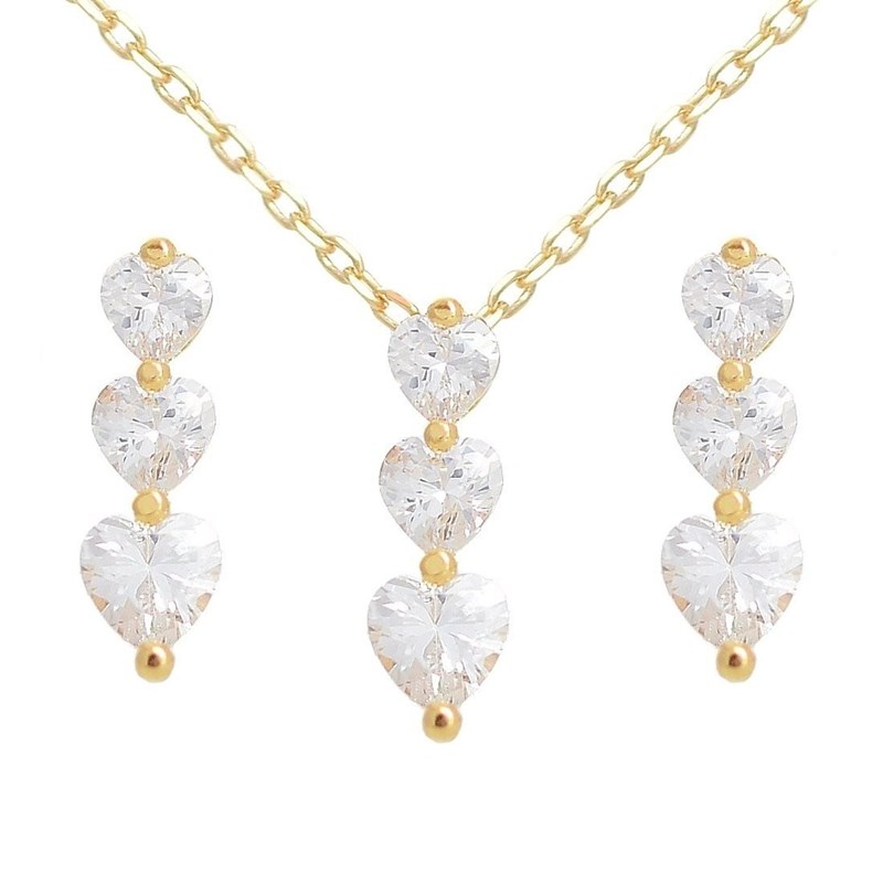 Parure 3 coeurs d'oxyde de zirconium Plaqué OR 750 3 microns