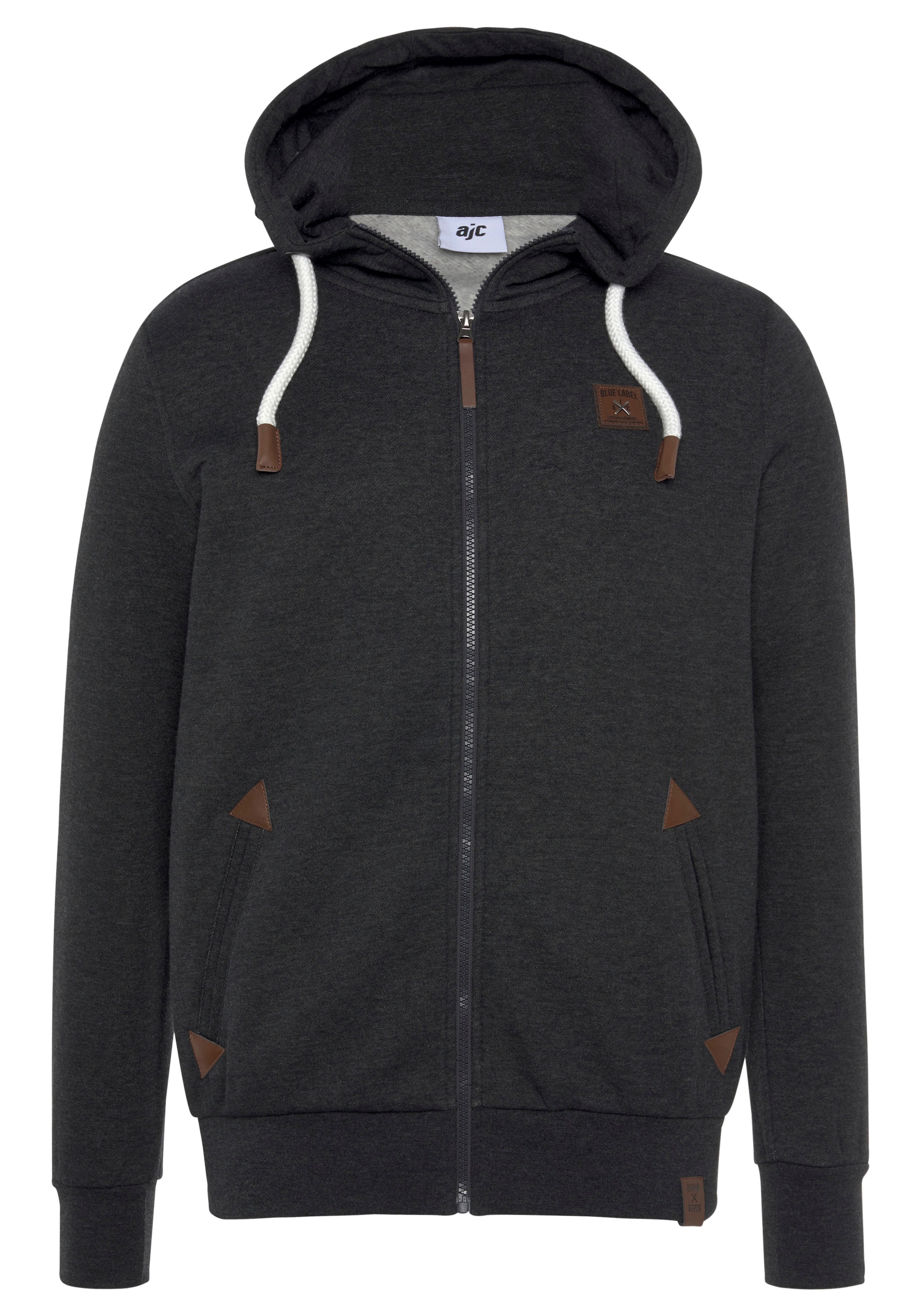 AJC Kapuzensweatjacke , mit Lederappltikationen an den Eingriffstaschen