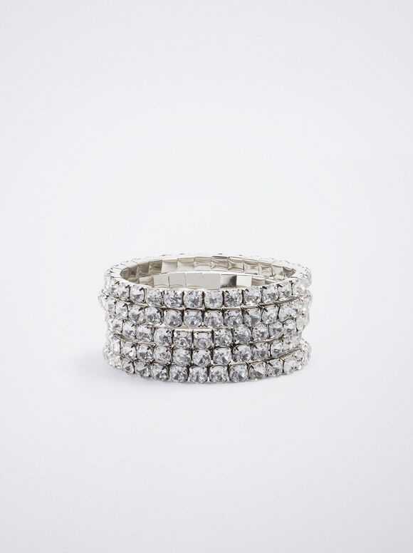 Conjunto de pulseiras prateadas com strass - Prata