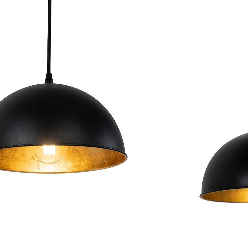 Smart hanglamp zwart met goud 3-lichts incl. Wifi A60 - Magnax