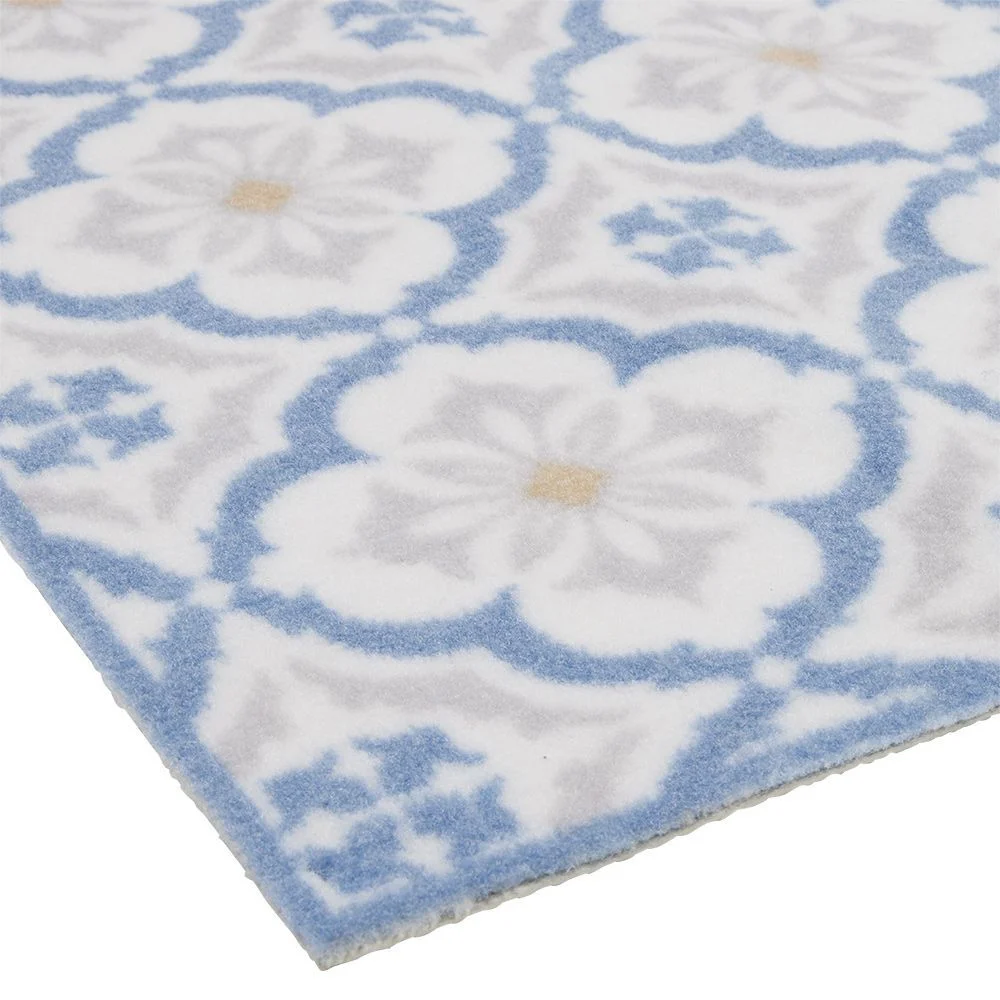 Tapis de cuisine imprimé carreau de ciment bleu et blanc 80x50cm