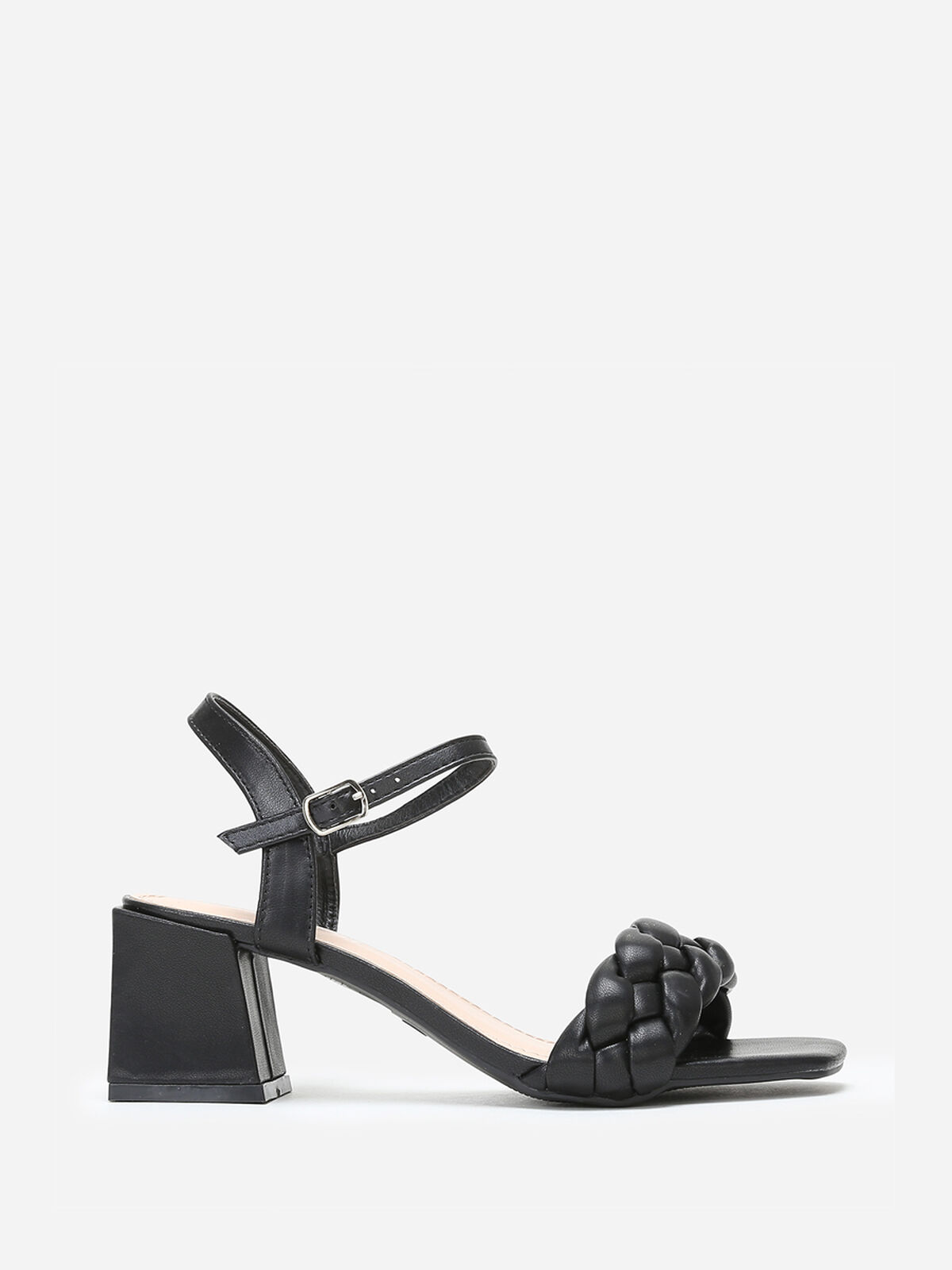 Sandales à bride tressée et talon bloc- Noir