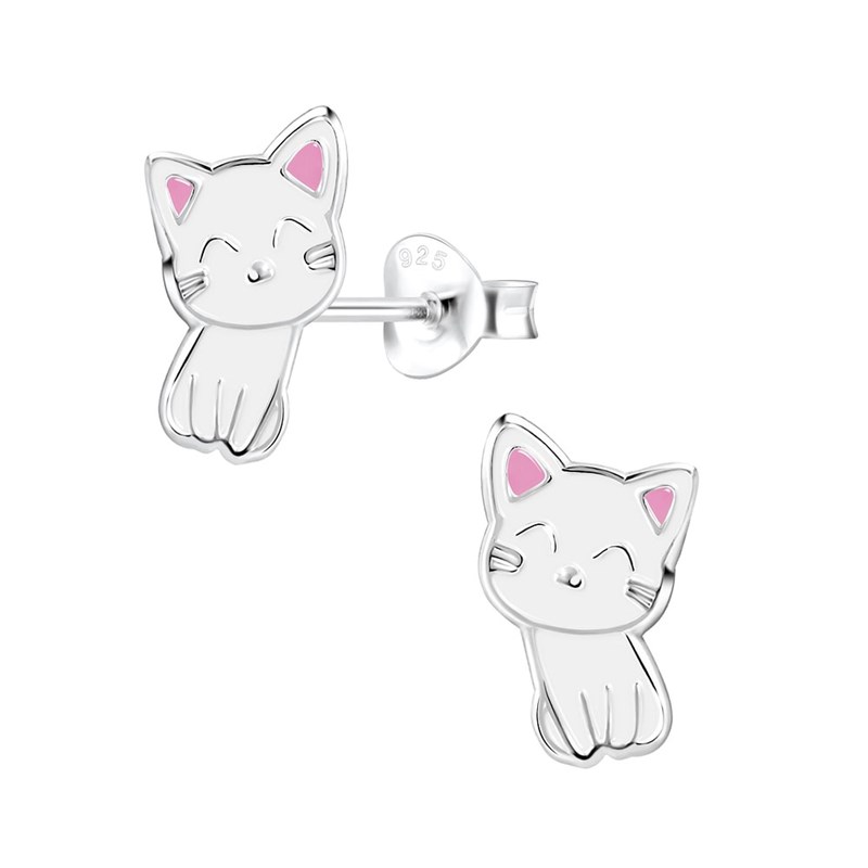 Boucles d'oreilles enfant chaton en argent 925