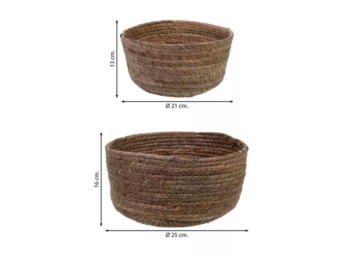 Ensemble de 2 paniers en fibres de feuilles de bananier D25x16h-D21x13