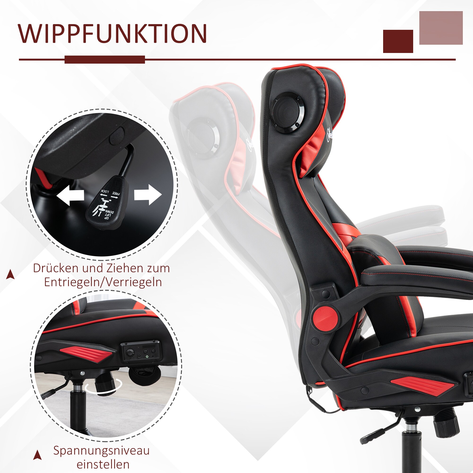 Vinsetto Gamingsessel mit Lautsprecher 69L x 73B x 118H cm
