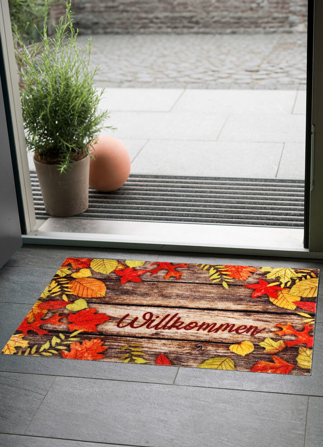 Fussmatte Herbstblätter mit rutschhemmender Rückseite