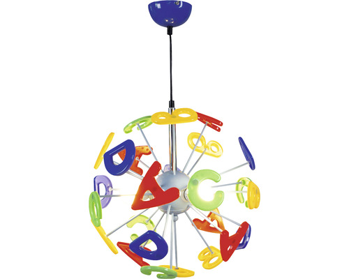 Kinderkamerlamp, 3-lichts, kleurrijke letters, Ø 40 cm, Kizi blauw/geel/rood/groen