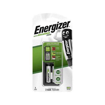 ENERGIZER - Mini Chargeur pour piles rechargeables AA/AAA + 2 piles alcalines rechargeables AAA