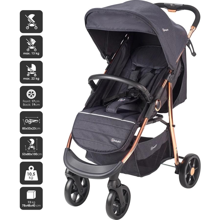 babyGO Kombikinderwagen 3 in 1 Black Rosegold