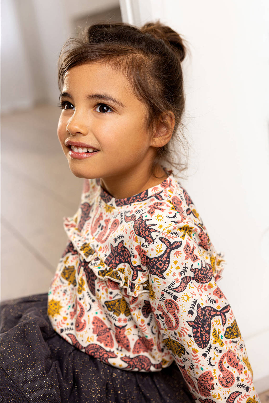 Noppies longsleeve Jega met all over print roze/geel/wit