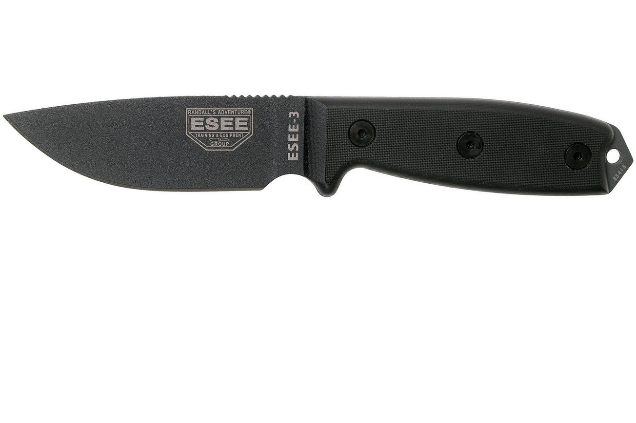 ESEE Model 3 Tactical Gunsmoke Black 3PTGB, zwarte G10 handgreep en kydex schede