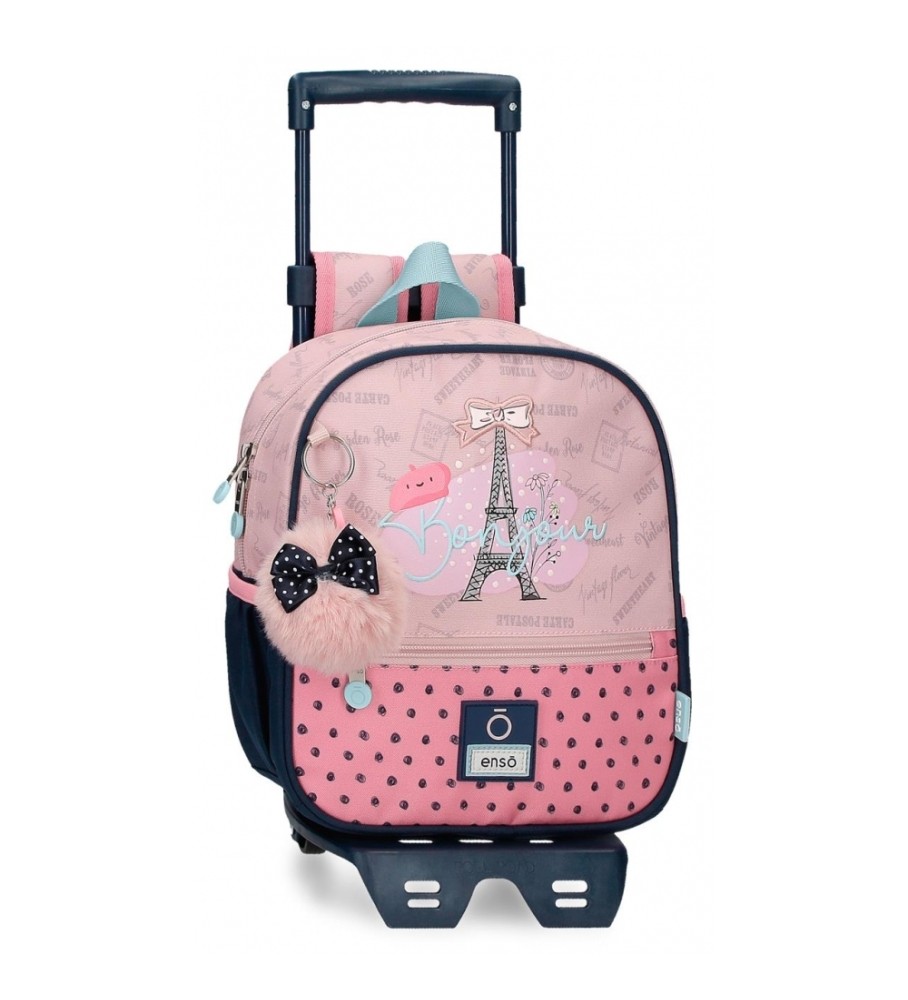 Mochila pequena com rodas Enso Bonjour, rosa