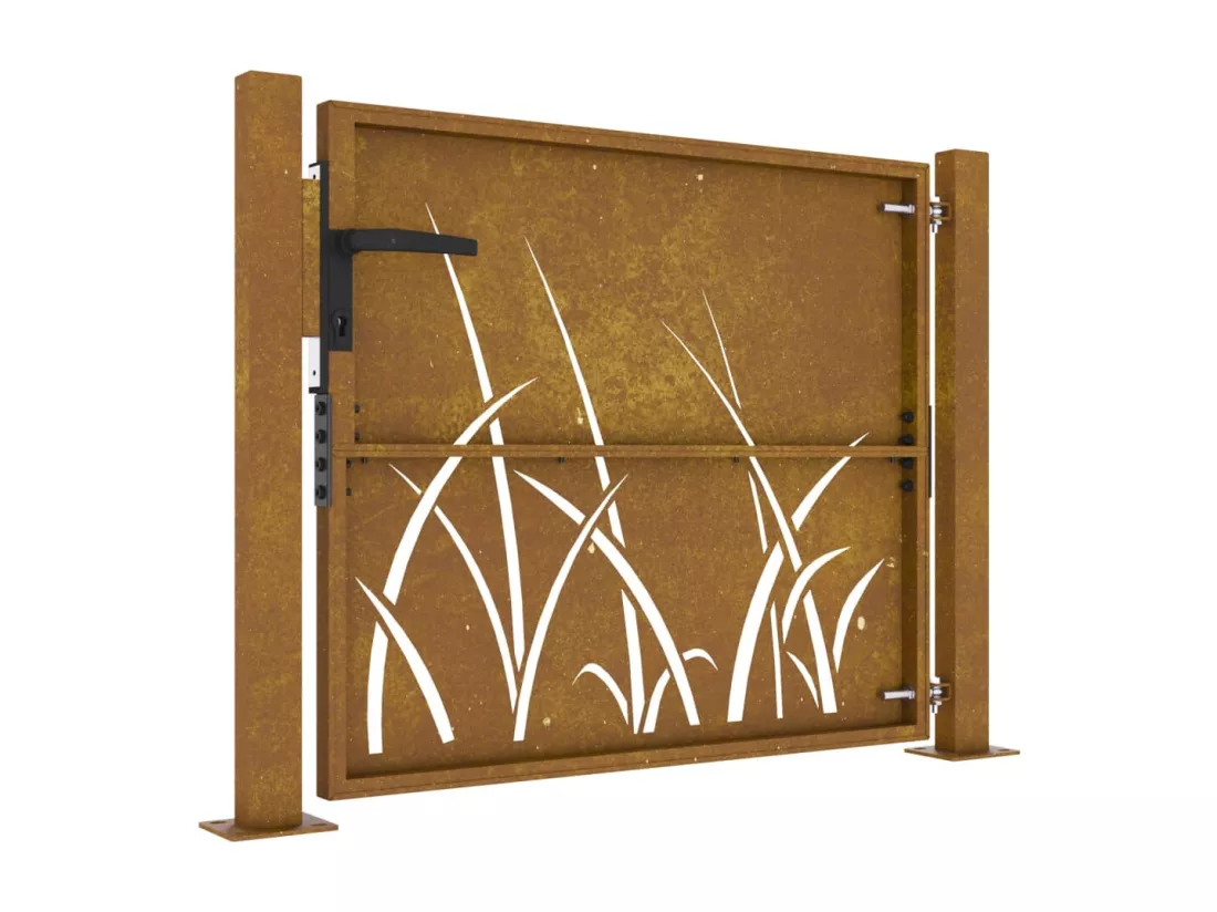 Portail de jardin 105x80 cm acier corten conception d'herbe
