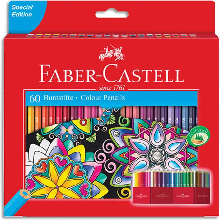 Crayon couleur faber-castell chateau accordeon mine        resistante etui carton 60     couleurs fluos metallises