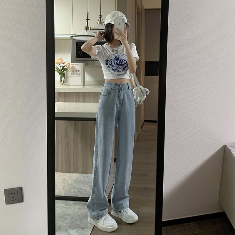 Jaqmine - High Waist Washed Wide Leg Jeans