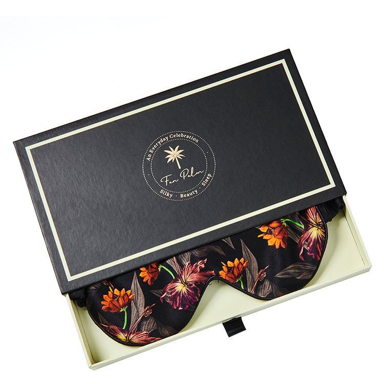 Fan Palm Sleeping Eye Mask 100% Mulberry Silk Black Hibiscus