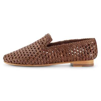 Damen-Lederslipper geflochten, Braun