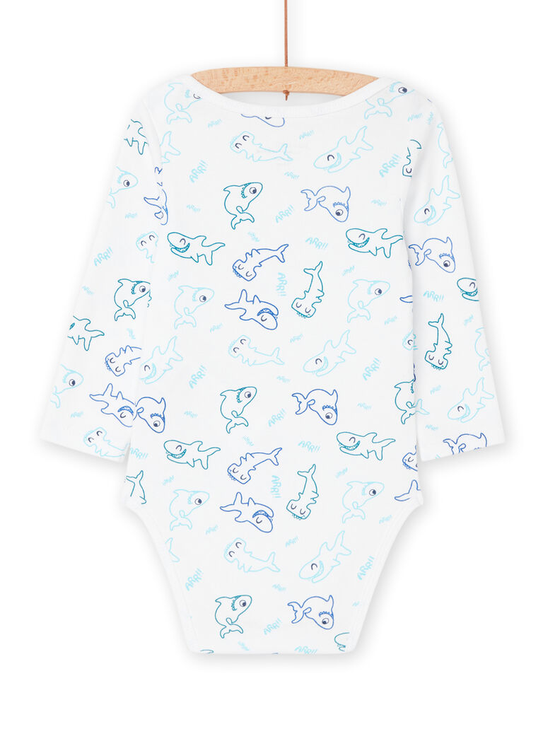 Body blanc en coton biologique à imprimé requins