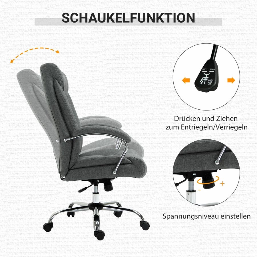 Vinsetto Bürostuhl Ergonomisches Design, Atmungsaktiver Polyester-Bezug Grau