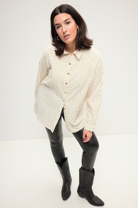 Bluse, oversized, Color-Noppen, Hemdkragen, Langarm