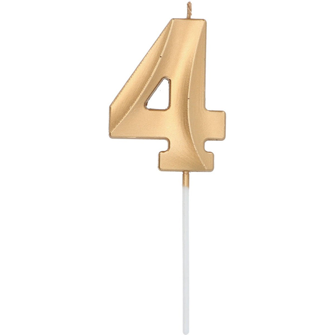 verjaardagkaars 4 - goud metallic - 7 cm