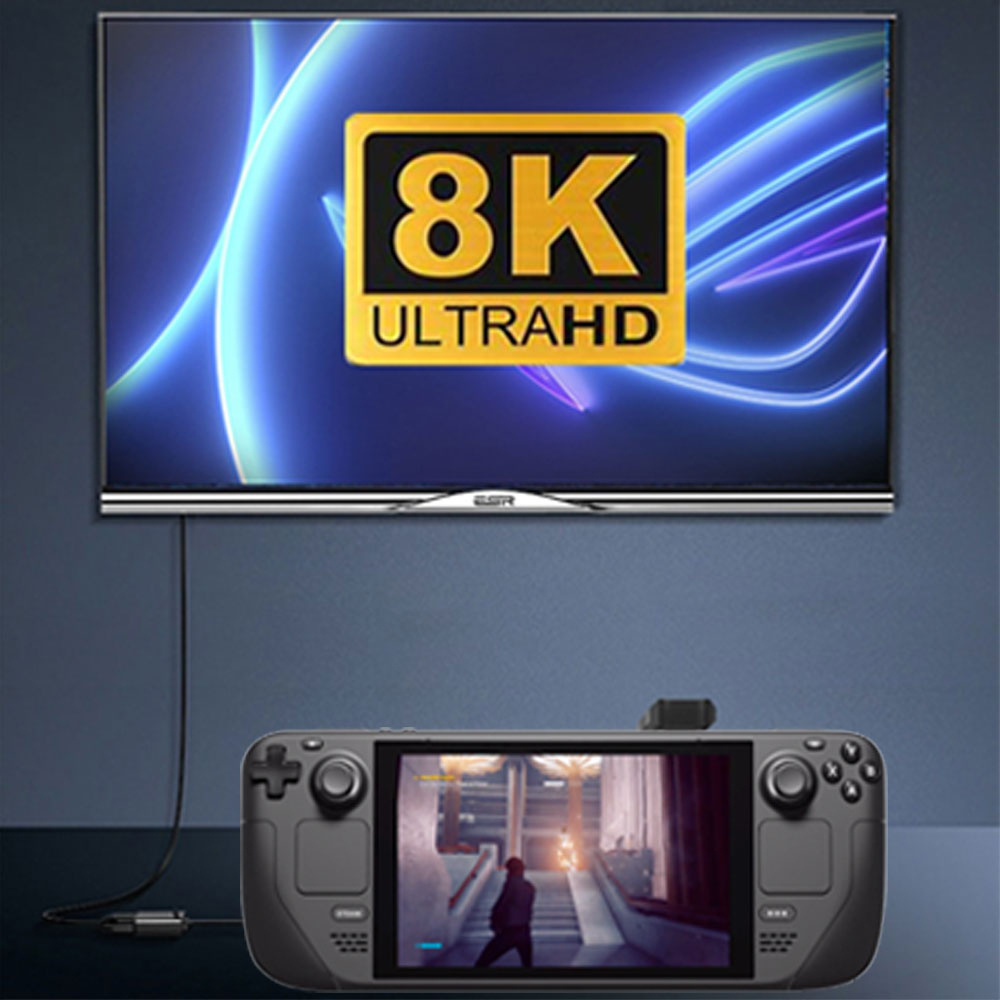 (140W) Steam Deck / OLED / Asus ROG Ally USB C auf USB C Lade und Daten Adapter Stecker 360 Grad-Winkel (8K@60Hz) - Schwarz
