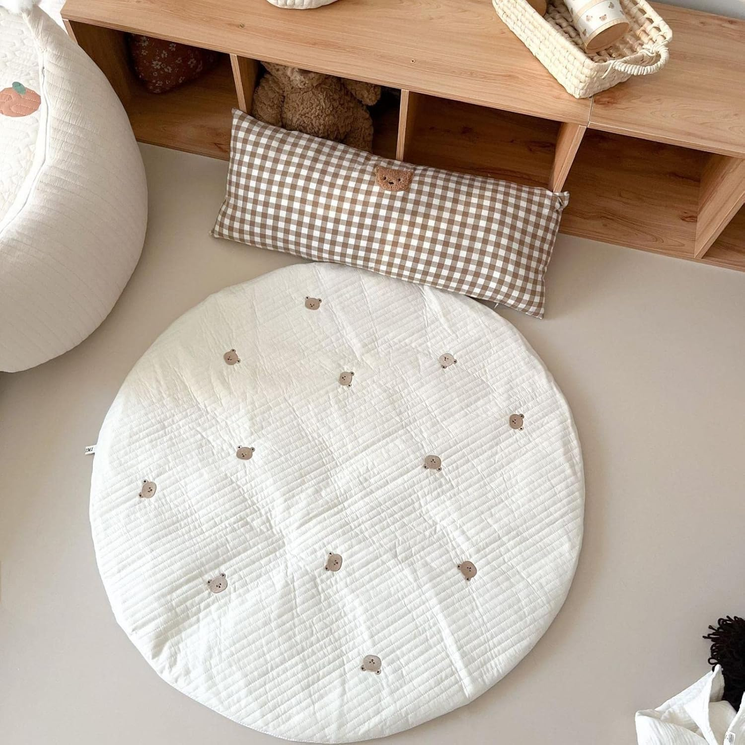 (Ø80cm) Baumwoll Baby Boden Kissen Bezug Weiche Kissenhülle Krabbel Decke Spiel Teppich - Bärchen