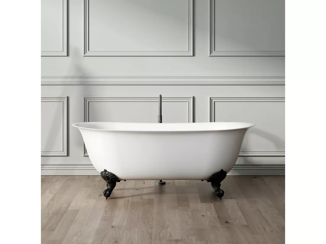Baignoire ancienne rétro sur pieds SURRY HILLS Blanche 165 cm Pieds d'Aigle Cuivre rouge vieilli