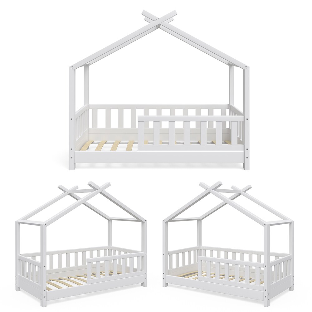 VitaliSpa Kinderbett Hausbett DESIGN 70x140cm Weiß Zaun inkl. Matratze 70x140cm