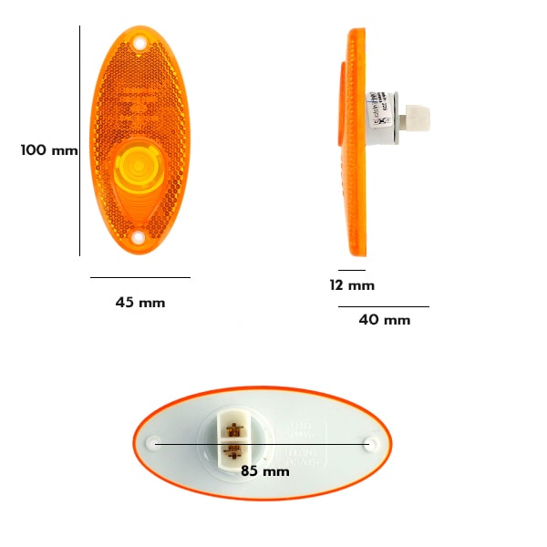 Feu de gabarit latéral HELLA orange 100x45x12 mm