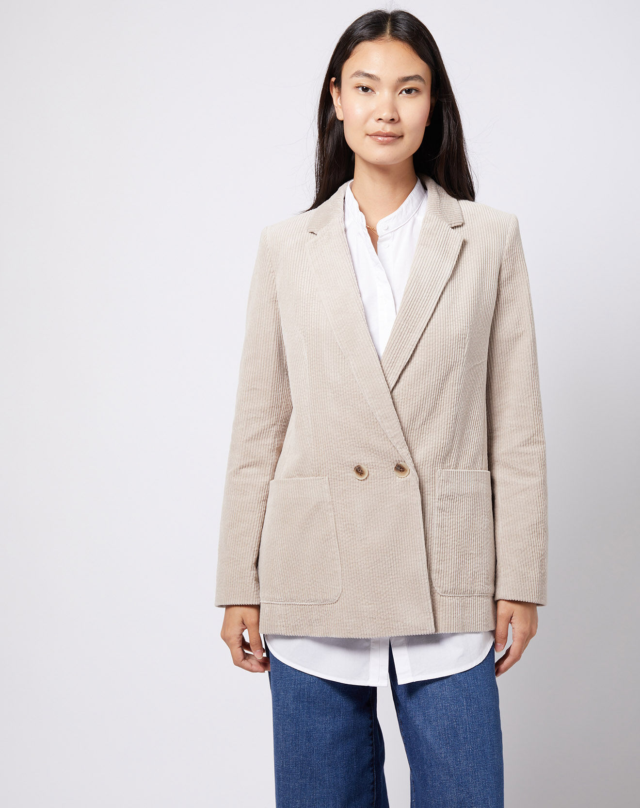 Esprit Veste blazer en velours de coton côtelé beige