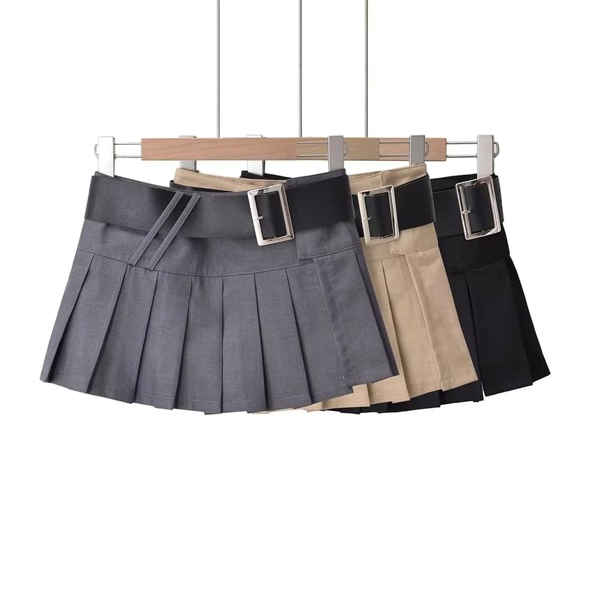 Opuscule - Mid Waist Effen Geplooide Mini A-lijn Rok