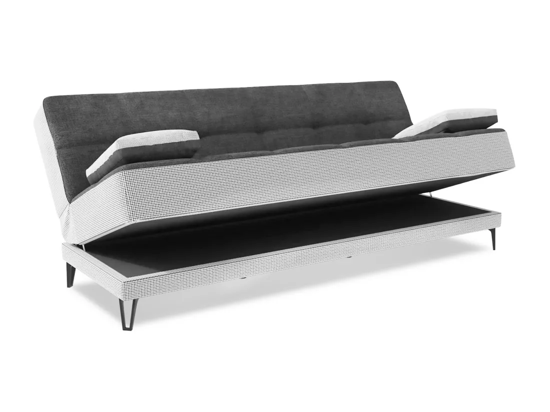 Canapé Jordi, Canapé 3 places avec pieds en métal noir, Canapé de salon en tissu rembourré avec ouverture clic-clac, 190x87h97 cm, Gris