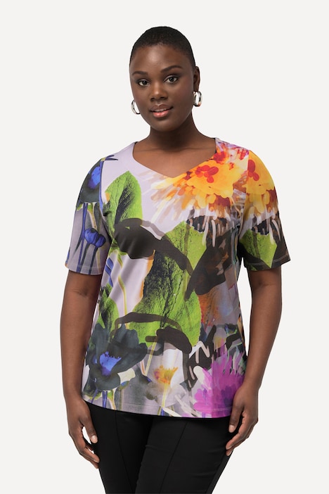 Slinkyshirt, Blüten, Herzausschnitt, Halbarm