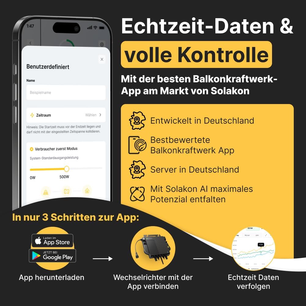 1000W Balkonkraftwerk mit Halterung (Flachdach) - Balkonkraftwerk 800W komplett Steckdose - 800 Watt Wechselrichter - Solaranlage Komplettset - 500W bifaziale Solarmodule inkl. Zubehör