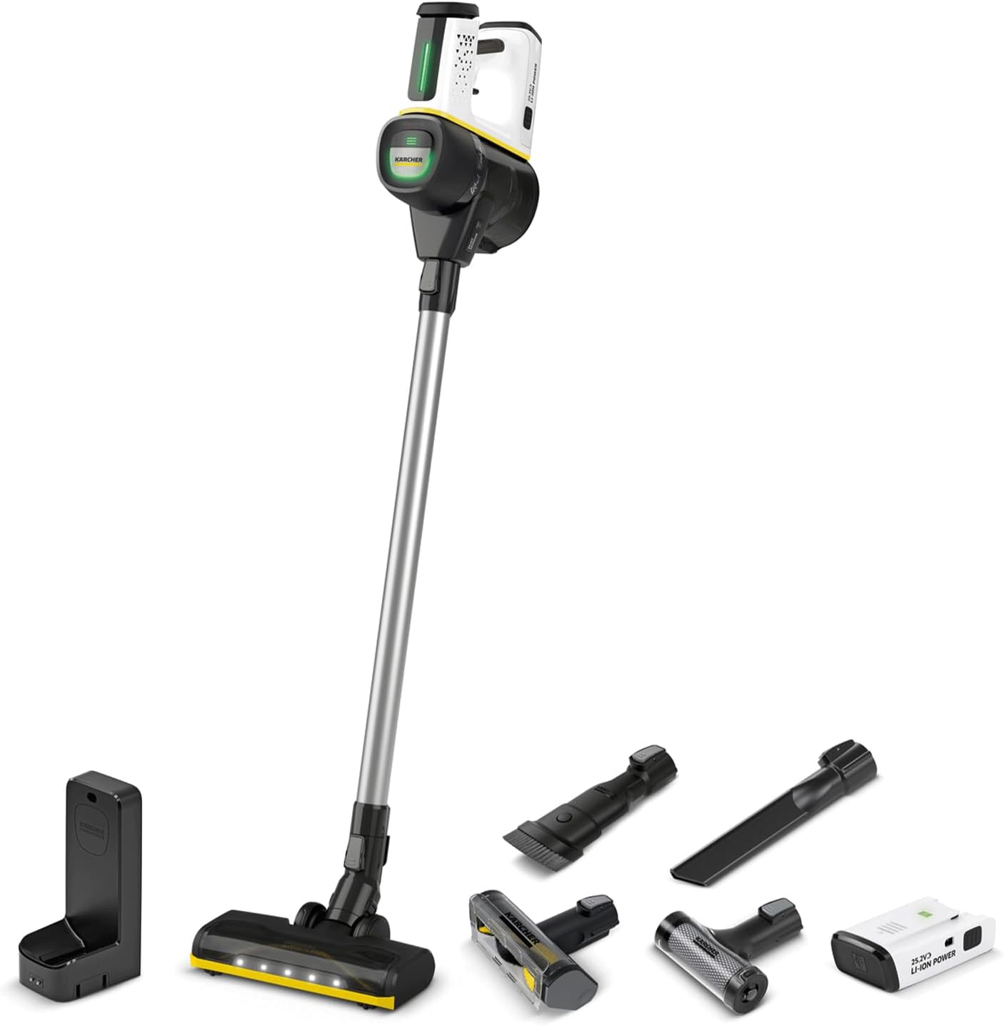 Kärcher Akku-Staubsauger VC 7 Signature Line, 2 Saugstufen, Laufzeit: bis zu 60 min., Gewicht: 2,6 kg, inkl. 25,2 V Akku, Wandhalterung mit Ladefunktion, Boden- und Fugendüse, weiß