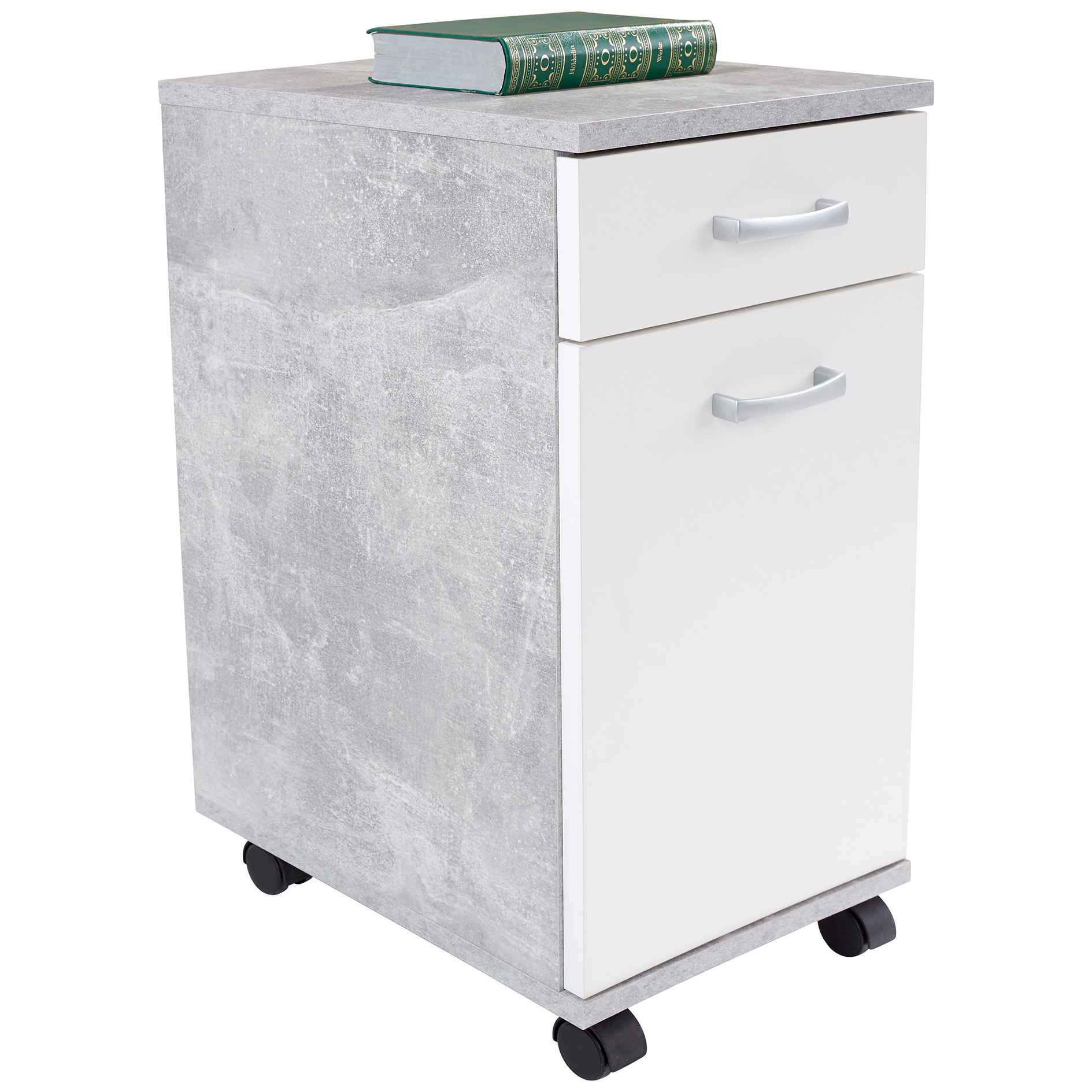Rollcontainer - weiß - Beton-Optik - 33 cm breit